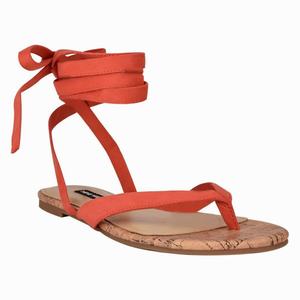 Nine West Tiedup Ankle Wrap Flat Sandals - Orange - Ireland (CE8137245)